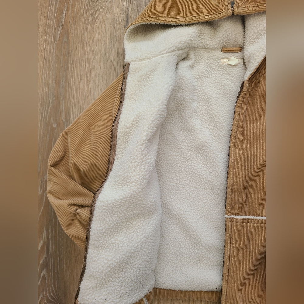 VINTAGE J. Crew Corduroy Jacket Sherpa Fleece Lined With Hood 90s Women Large - Picture 4 of 9